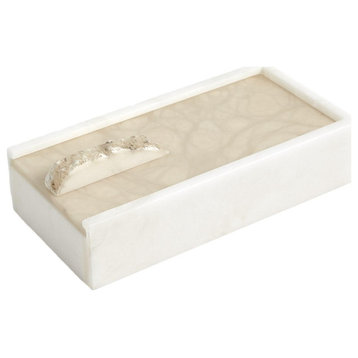 Luxe Italian Alabaster Stone Slab Round Box Rock Live Edge Handle Natural White