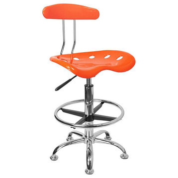 Flash Furniture Vibrant Orange And Chrome Drafting Stool With Tractor Seat