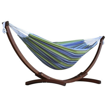 Double Cotton Hammock with Solid Pine Arc Stand, Oasis
