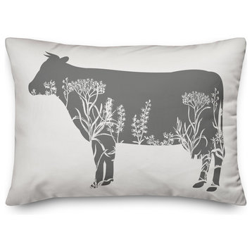 Floral Gray Cow 14x20 Lumbar Pillow