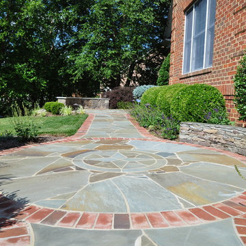 Walkway,seating wall,garden wall,light column,compass circle