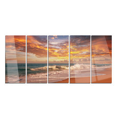 "Waves Under Colorful Clouds" Metal Art, 5 Equal Panels, 60"x28"