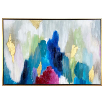 Color Cascade Abstract 24x36 Inch Hand Painted FloatingFramed Canvas Wall Art
