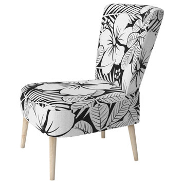 Black And White Hibiscus Pattern Chair, Side Chair