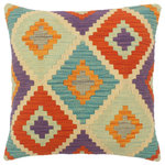 Bareens Designer Rugs - Shabby Chic Turkish Lau Hand Woven Kilim Pillow - Embellish your home with this timeless casual chic handmade Southwestern Kilim throw pillow covers made with wool and cotton. Constructed on a loom by Nomad Turkman people with hand spun wool and Natural Vegetable dyes these beautiful Kilim pillow covers are known for their beautiful repetitive geometrical, naturalistic floral and traditional patterns yet still giving it a moden look. Masterfully artisan-crafted on traditional Kilim looms with a contemporary fashion palette producing bold intricate sharp patterns making them a standout piece in any decor.
