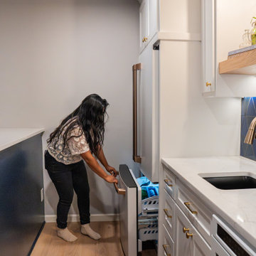 Bold Basement Finish — Linear Gas Fireplace, Wet Bar & Cafe Appliance Suite