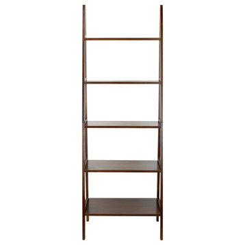 05-Shelf Ladder Bookcase-Warm Brown
