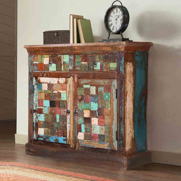 Campbell Mosaic Rustic Reclaimed Wood 2 Drawer Storage Cabinet
