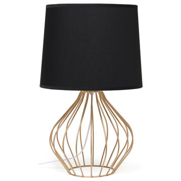 Simple Designs Geometrically Wired Table Lamp, Black on Copper