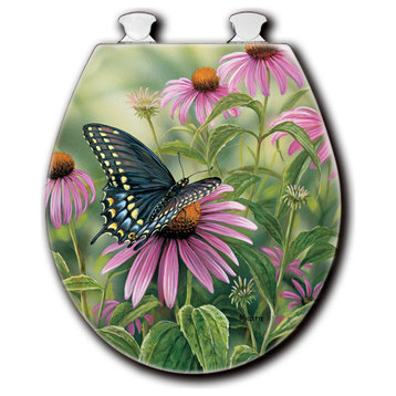 White Toilet Seat, Black Swallowtail Butterfly, Round