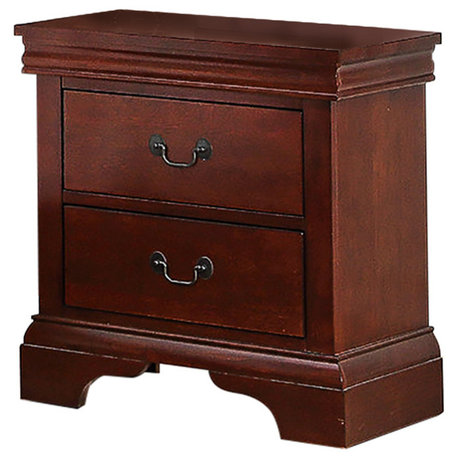 Wooden Nightstand With Two Drawers, Cherry