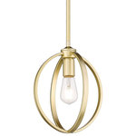 Golden Lighting - Golden Lighting Colson 1-Light Mini Pendant, Olympic Gold, 3167-M1LOG - Colsion is a collection of transitional and industrial-chic fixtures. Ideal for lofts, farmhouses and contemporary interiors, curvaceous arms sit inside simple round frames. The collection is extensive with ceiling fixtures. Fixtures may be purchased with or without metal mesh shades. The optional shades shield the exposed bulb of these elemental fixtures. The fixtures are available in four finishes: A soft Pewter, dark Etruscan Bronze, smooth Matte Black, and stunning Olympic Gold to suit your tastes. This mini pendant is an eye-catching accent that creates a soft glow for task lighting. It can be hung individually or arrayed in a group.