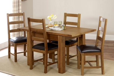 Rustic Oak Small Extending Dining Table with Four Ladder Back Chairs