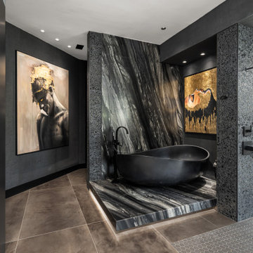 Versace-inspired primary bathroom suite