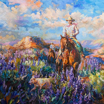 Cowboy painting, horse painting, Original Paintings for Sale by Leon Devenice