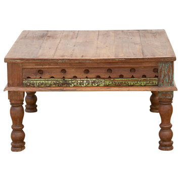 Square Carved Reclaimed Teak Coffee Table