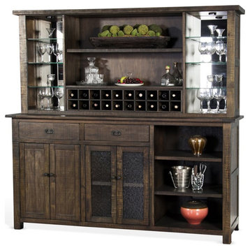 Pemberly Row 80" Transitional Wood Hutch and Buffet in Tobacco Leaf