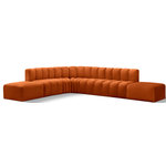 Meridian Furniture - Arc Velvet Upholstered 7-Pc. L-Shaped Modular Sectional, Cognac - Give your living room or den the perfect blend of style and versatility with this Arc velvet fabric curved modular Sectional. Part of the Arc modular furniture collection, this Sectional comes upholstered in rich cognac velvet fabric and features deep channel tufting that adds a touch of luxury while enhancing comfort and support. A seamless combination of form and function, this chair can be used with other Arc pieces to create a myriad of configurations in your well-curated room.