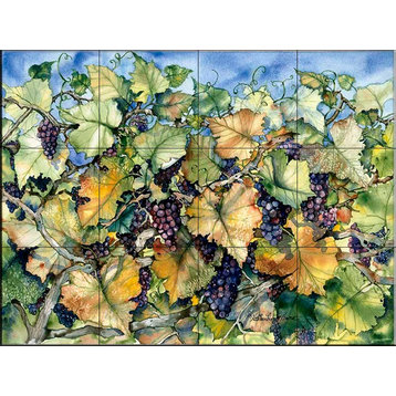 Tile Mural, Autumn Grapes by Kathleen Parr Mckenna