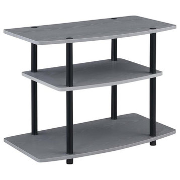 Designs2Go Three-Tier 32" TV Stand in Gray Wood and Black Stainless Steel Frame