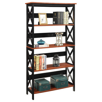 Convenience Concepts Oxford Five-Tier Bookcase in Cherry and Black Wood Finish