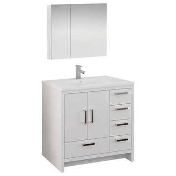 Imperia 36" White Modern Vanity Set, Right Offset, Faucet-Fft3111ch