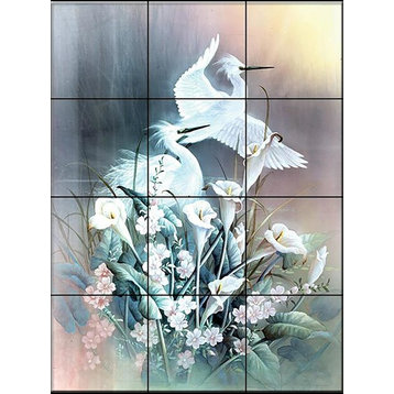Tile Mural, Egrets And Calla Lilies, Tc by T.C. Chiu