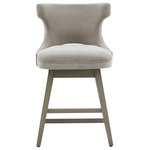 Olliix - Madison Park 25.75" Bar Stools Emmett Swivel Height Upholstered Counter Stool - The Madison Park Emmett Swivel Counter Stool Adds A Charming Transitional Update To Your Dining Decor. This Swivel Counter Stool Is Upholstered In A Light Grey Soft Fabric With A Light Grey Wood Finish, For A Farmhouse Inspired Look. A Silver Nailhead Detailing On The Back Adds An Elegant Touch, While The Silver Metal Kick Plate Provides Added Durability. Incorporate This Swivel Counter Stool Into Your Dining Room Or Kitchen To Add A Chic Transitional Touch To Your Space.
