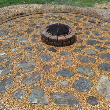 Natural Stone and Pea Gravel Patio and Firepit, per Client's Specs.