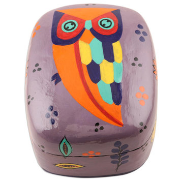 Novica Handmade Owl Story, Dusty Lavender Decorative Papier Mache Box