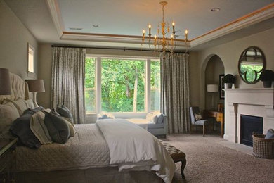 Example of a large classic master bedroom design in Portland