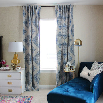 Pink and Blue Transitional Bedroom