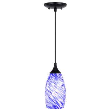 Milano 4.75" Mini Pendant Azzura Glass Matte Black