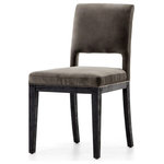 Four Hands - Sara Dining Chair-Washed Velvet Grey - The natural graining of black oak framing complements velvety grey seating for a unique textural contrast.