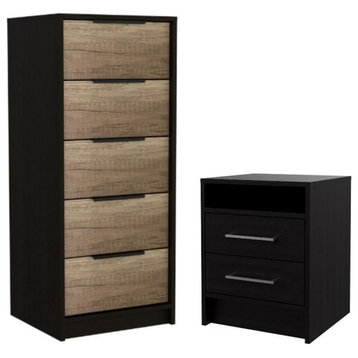Home Square 2-Piece Set with Nightstand and 5 Drawer Dresser