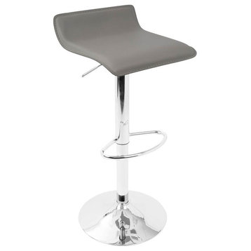 LumiSource Ale Height Adjustable Barstool, Gray With Chrome Footrest, Set of 2
