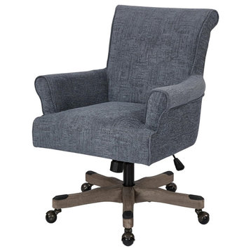 Classic Office Chair, Padded Seat With Comfortable Back & Curved Arms, Navy