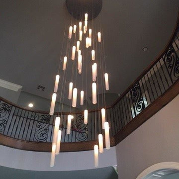 CONTEMPORARY FOYER LIGHTING, MODERN ENTRY CHANDELIER FOR HIGH CEILING FOYER