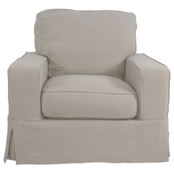 Sunset Trading Americana Box Cushion Fabric Slipcovered Chair in Light Gray