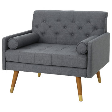 Nour Fabric Mid-Century Modern Club Chair, Dark Gray/Dark Walnut