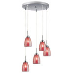 Woodbridge Lighting - Venezia Mini Pendant, Satin Nickel, Mosaic Red, 5-Light, 14"D - The Venezia collection is a series of hanging lights featuring uniquely colored designer glass. With many color options to choose from, this transitional design can blend in many rooms with different colors and themes.