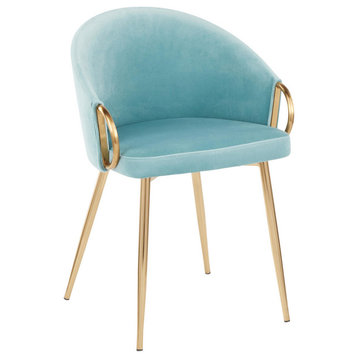 Claire Chair, Gold Metal, Light Blue Velvet