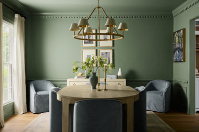 Inspiration for a mid-sized contemporary medium tone wood floor and brown floor enclosed dining room remodel in Philadelphia with green walls and no fireplace