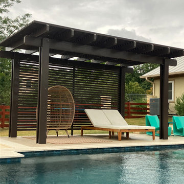 Poolside Hardtop Pergola with Privacy Wall San Antonio, Texas