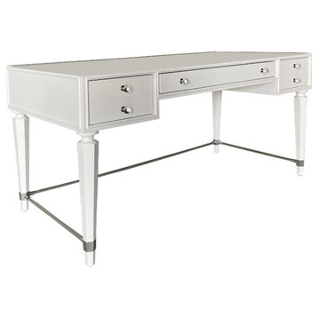 Bowery Hill Traditional 60" Wide Wood Writing Desk in White Finish