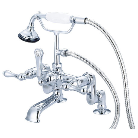 Vintage Adjustable Center Deck Mount Tub Faucet w/Handheld Shower, Lever handles