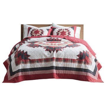 Woolrich Compass Cabin Style Cotton 3-Piece Quilt Set, Red