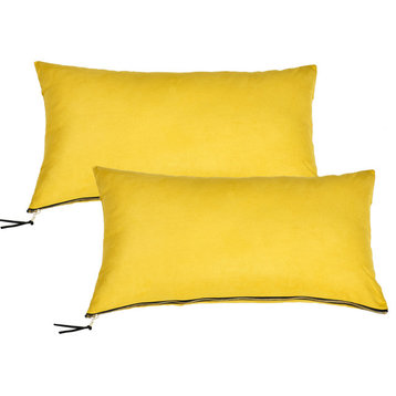Suede Pillow Shell with Big Zipper, Lemon Curry, 14x26"