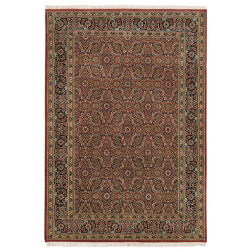 Red Hand Knotted 250 KPSI Herati Design Wool and Silk Rug, 4'1" x 6'2"