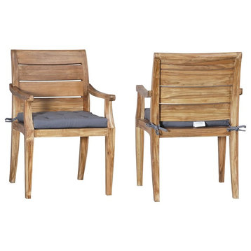 Teak Club Arm (Set Of 2) Euro Teak Oil Mid Century Modern Dining Chairs